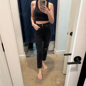 Express Black Straight-Leg Jeans with Subtle Knee Rip